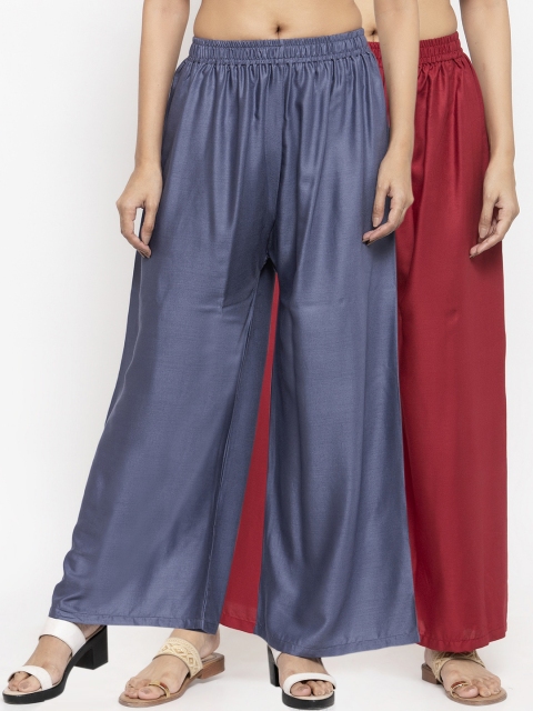 

NEUDIS by Dhrohar Women Pack Of 2 Solid Flared Palazzos, Grey
