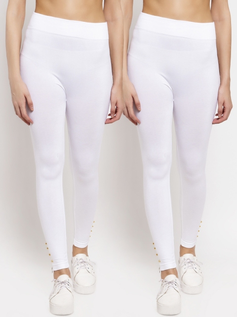 

KLOTTHE Women Pack Of 2 Off-White Solid Skinny-Fit Treggings