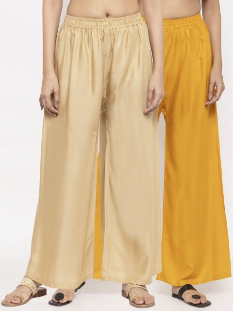 

NEUDIS by Dhrohar Women Pack Of 2 Solid Flared Palazzos, Beige