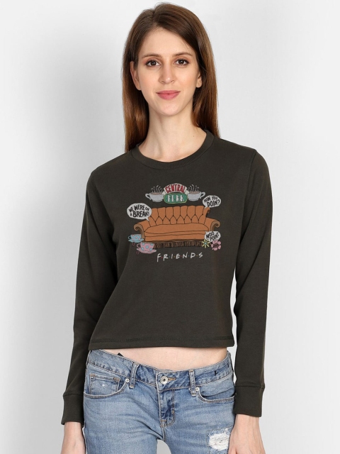 

Free Authority Women Olive Green Friends Print Sweatshirt
