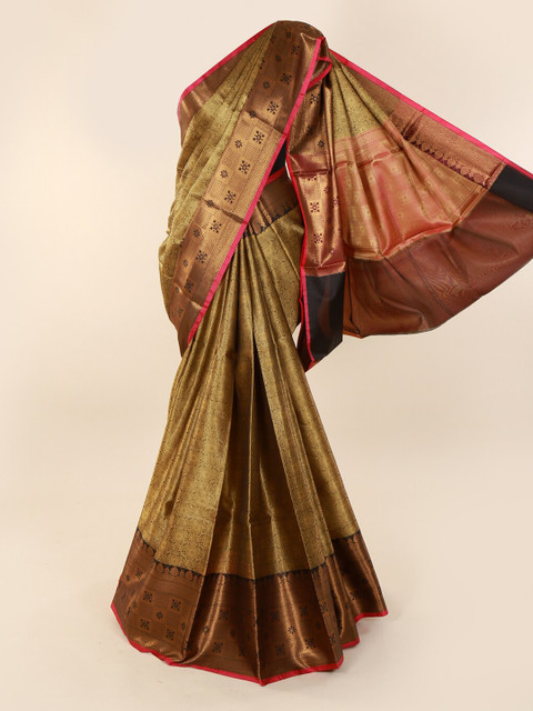 

Pothys Brown & Gold-Toned Cotton Blend Woven Design Saree