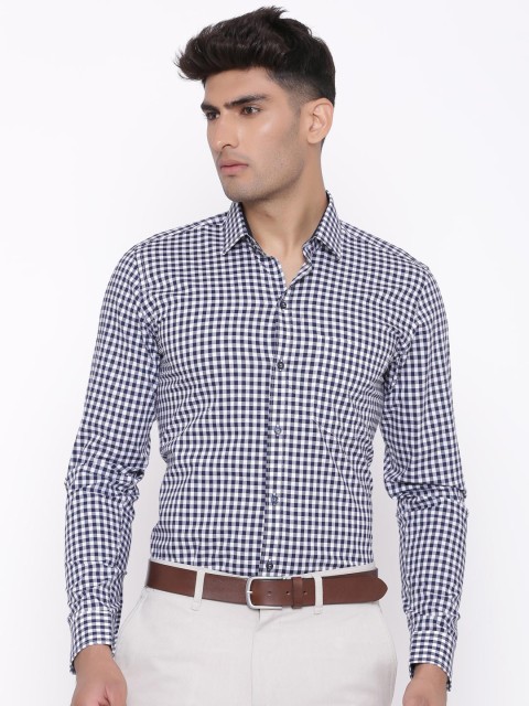 

Tistabene Men Navy Blue & White Slim Fit Checked Formal Shirt