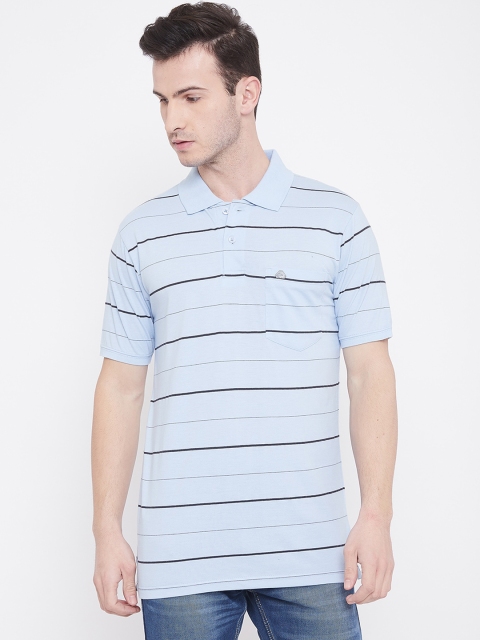 

Duke Men Blue Striped Polo Collar Cotton T-shirt