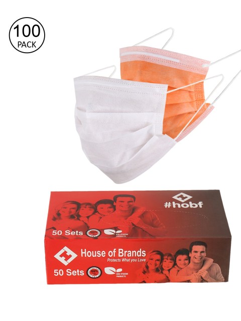 

LONDON FASHION hob Unisex Pack of 100 3-Ply Anti-Pollution Disposable Ultrasonic Surgical Masks, Orange