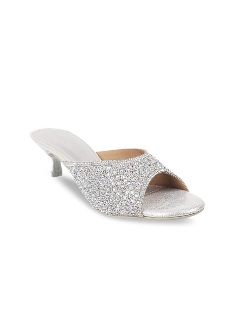 

Mochi Women Silver-Toned Embellished Mules
