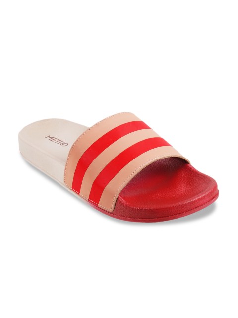 

Metro Women Red & Nude-Coloured Striped Open Toe Flats