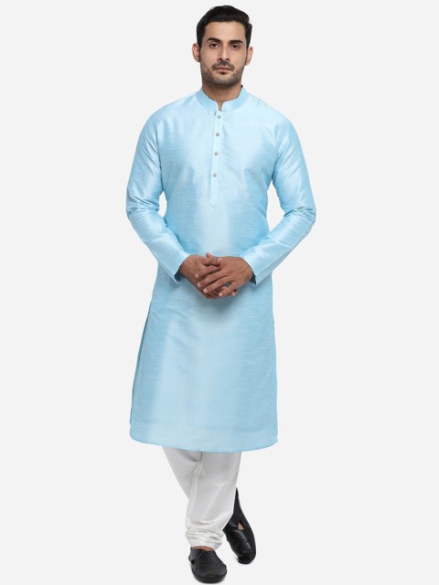 

azania Men Blue & White Solid Kurta with Pyjamas
