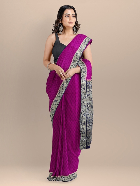 

BharatSthali Magenta Silk Cotton Woven Design Banarasi Saree