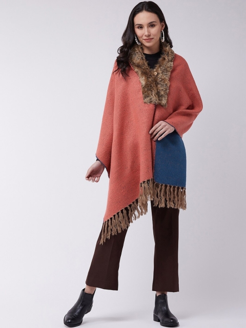 

InWeave Women Peach-Coloured Solid Poncho Sweater