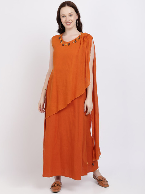 

Vedic Women Orange Solid Maxi Dress