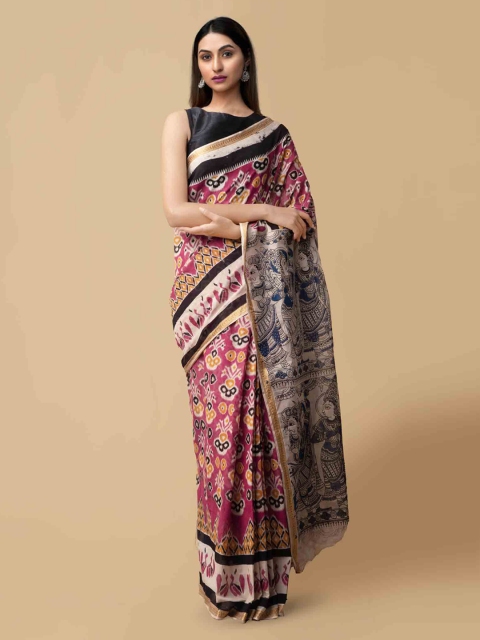 

Unnati Silks Pink & Beige Pure Cotton Printed Kota Saree