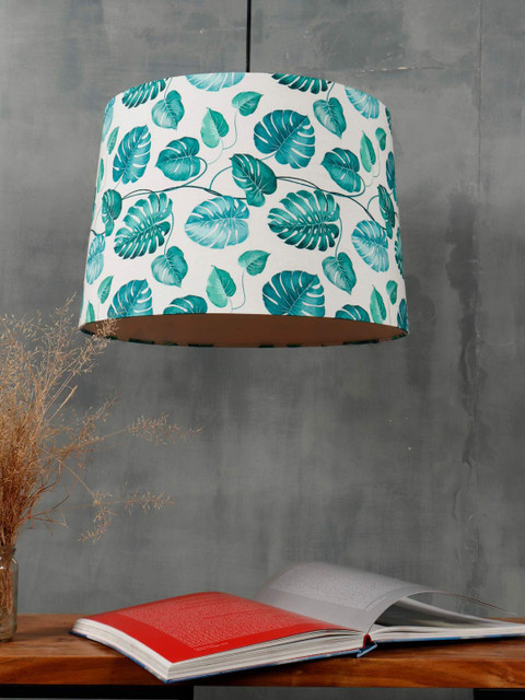 

Grated Ginger Teal Blue & Peach Coloured Leaf Print Teal Frustum Hanging Lampshade