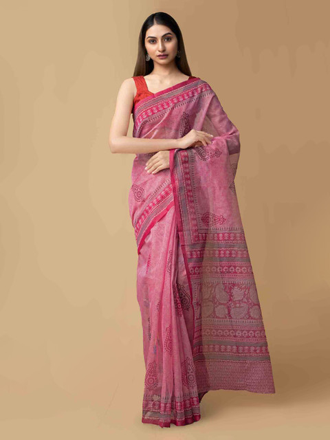 

Unnati Silks Pink Net Printed Kota Saree