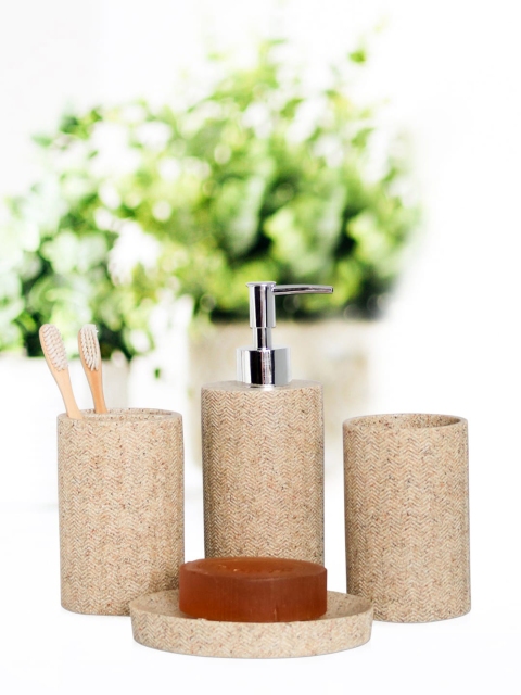 

Shresmo Set of 4 Beige Textured Bath Accessories