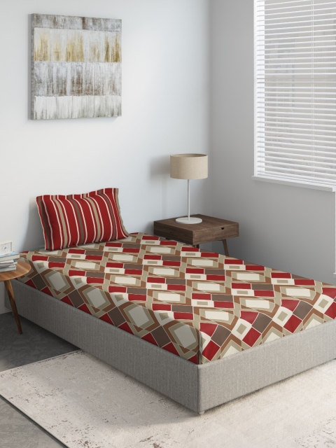 

DDecor Brown & Maroon Geometric Print 144 TC Single Bedsheet With Pillow Cover
