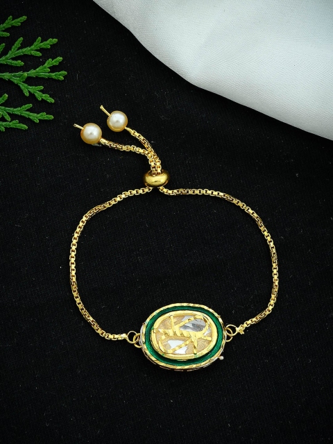 

Silvermerc Designs Gold-Plated Green CZ-Studded Handcrafted Bangle-Style Bracelet