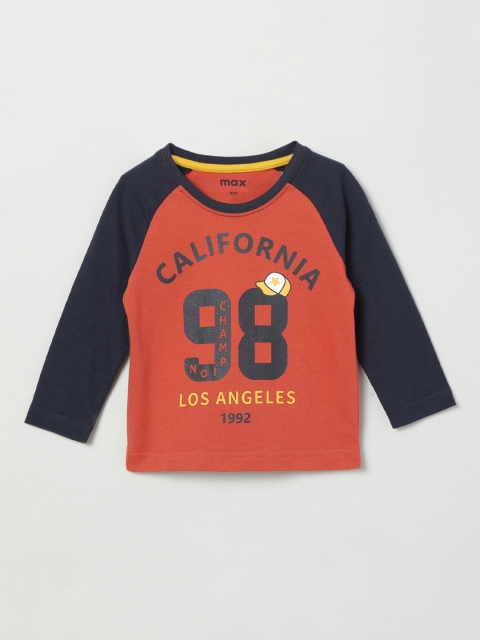 max Boys Orange Colourblocked Round Neck T-shirt