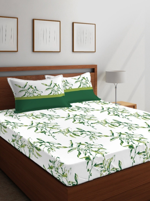 

Layers Green & White Floral 144 TC 100% Cotton Double Queen Bedsheet with Two Pillow Covers