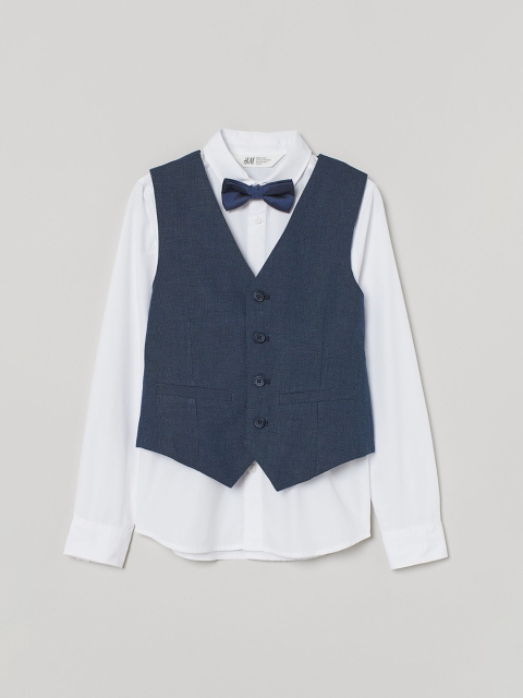 

H&M Boys Navy Blue & White Solid 3 Piece Set