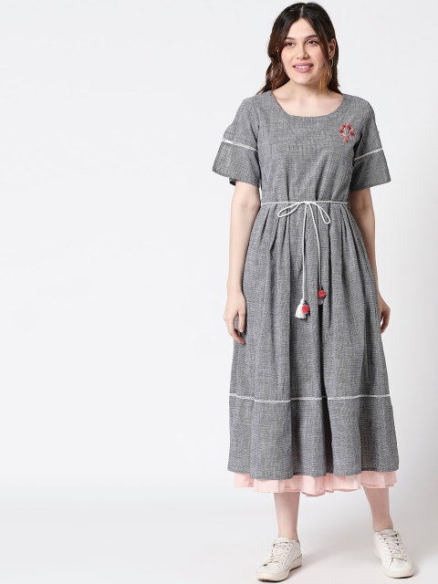 

TERQUOIS Women Grey Embroidered Layered A-Line Dress