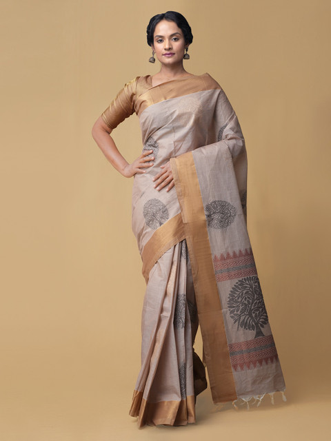 

Unnati Silks Brown & Grey Pure Cotton Woven Design Uppada Saree