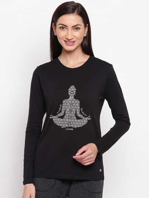 

Enamor Women Black Printed Round Neck Lounge T-shirt