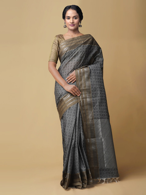 

Unnati Silks Grey Cotton Woven Design Mysore Silk Saree