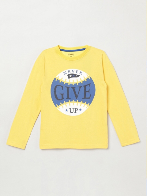

max Boys Yellow Printed Round Neck T-shirt