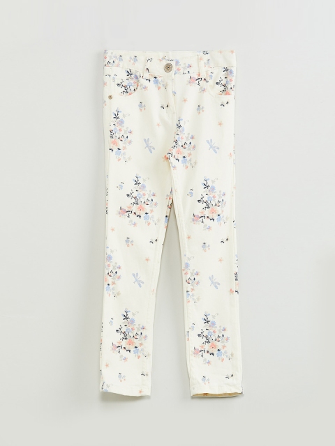 

max Girls White Floral Printed Regular Trousers