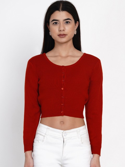 

FABNEST Women Red Solid Knitted Fitted Acrylic Crop Top