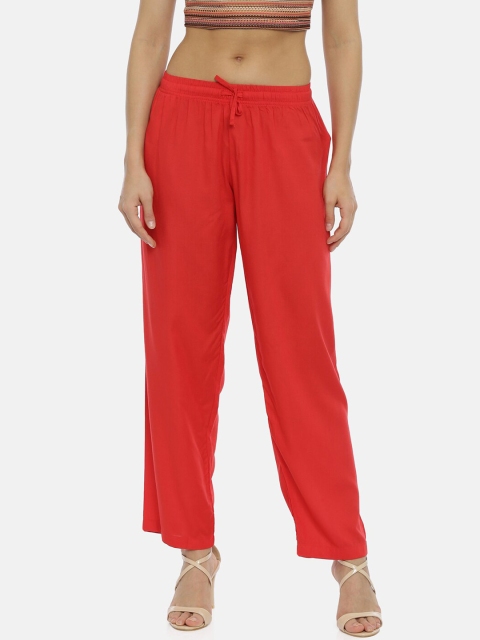 

Bitz Women Red Solid Straight Palazzos