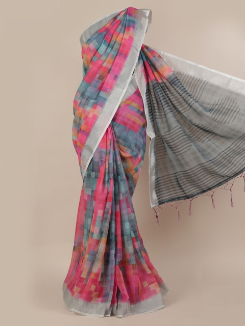 

Pothys Pink Printed Linen Blend Saree