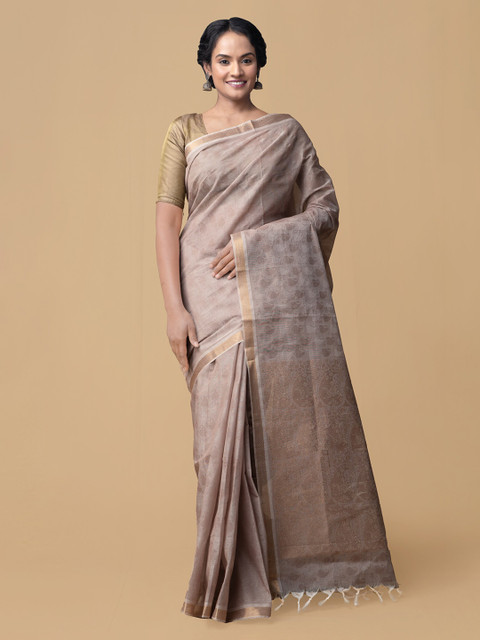 

Unnati Silks Brown Pure Cotton Woven Design Handloom Mysore Cotton Saree