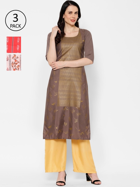 

7Threads Women Pack Of 3 Printed Straight Kurta, Multi