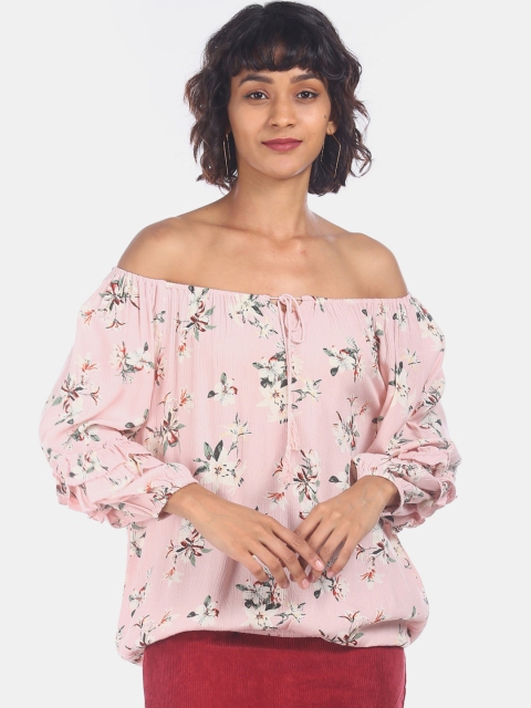 

Cherokee Women Pink Floral Printed Bardot Top