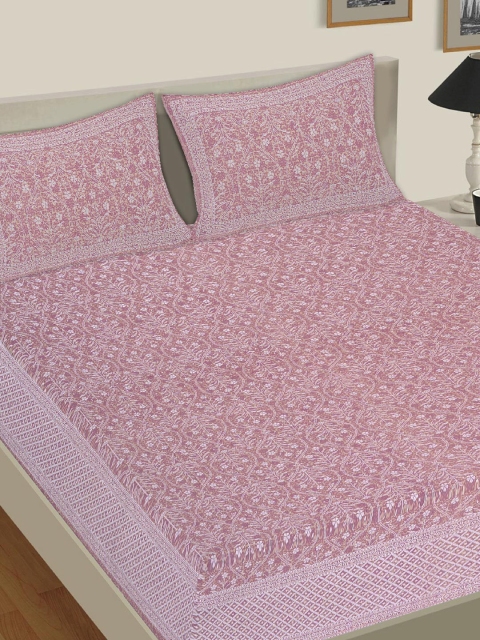 

Tistabene White & Red Ethnic Motifs 180 TC 100% Cotton Double King Bedsheet with Two Pillow Covers