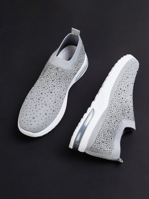

Ginger by Lifestyle Women Grey Woven Design Slip-On Sneakers