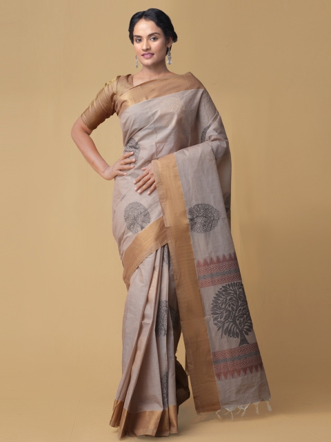 

Unnati Silks Grey Pure Cotton Printed Uppada Saree