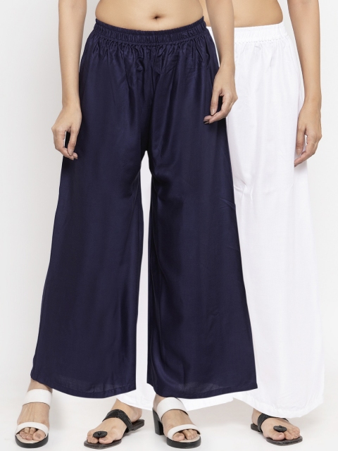 

NEUDIS by Dhrohar Women Pack Of 2 Solid Flared Palazzos, White