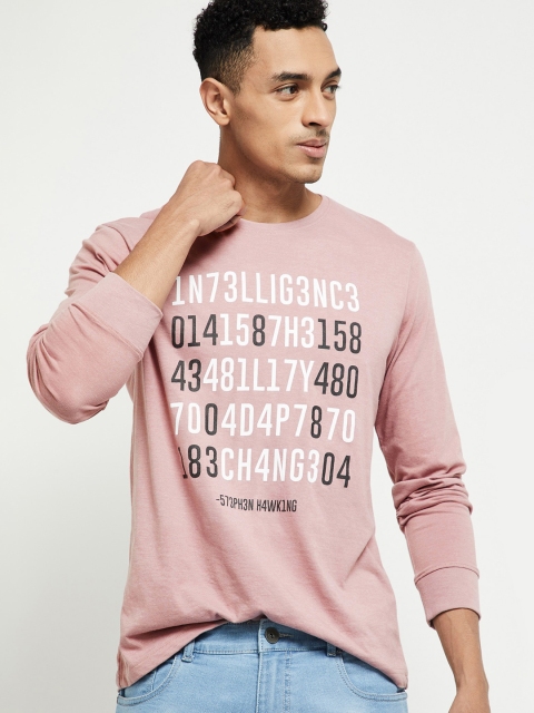 

max Men Pink Printed Cotton Round Neck T-shirt