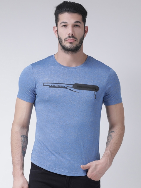 Rex Straut Jeans Men Blue Printed Round Neck T-shirt