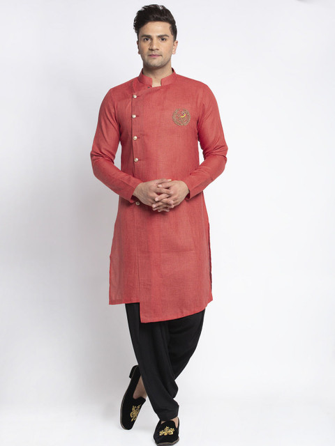 

MAXENCE Men Maroon & Black Solid Kurta with Dhoti Pants