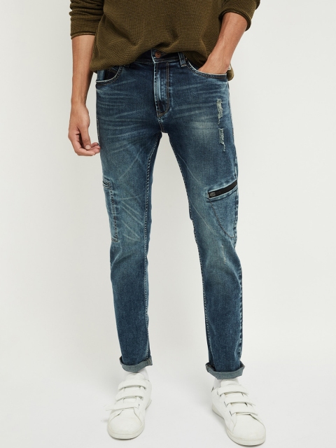 

max Men Blue Skinny Fit Mid-Rise Low Distress Stretchable Jeans