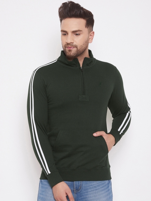 

HARBORNBAY Men Olive Green Solid Sweatshirt with Side Stripes