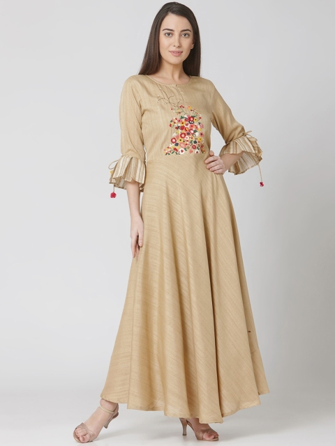 

Os Women Beige Embroidered Maxi Dress