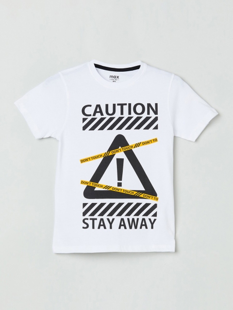

max Boys White Printed Round Neck T-shirt
