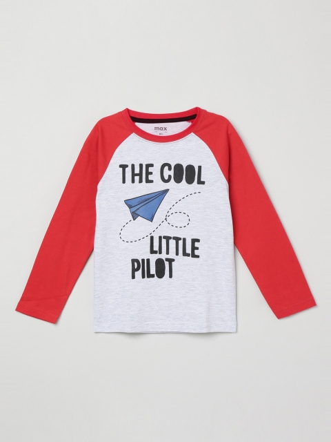 max Boys Grey Printed Round Neck T-shirt