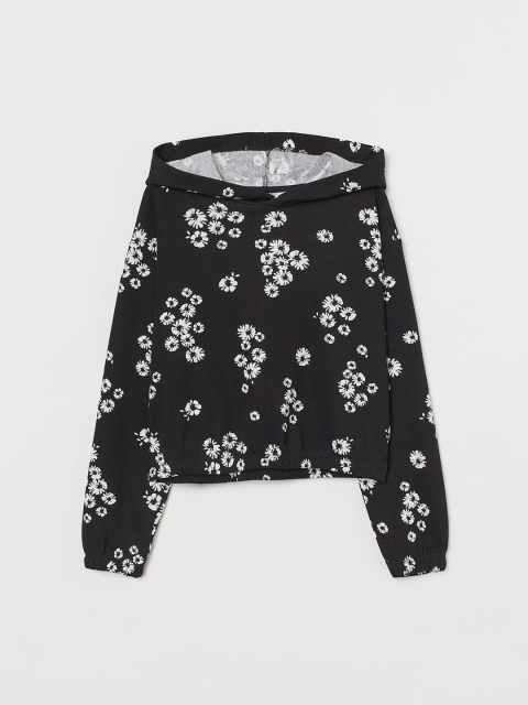 

H&M Black Printed Boxy Hoodie
