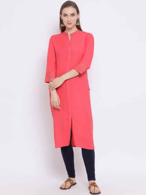 

Span Women Peach-Coloured Solid Straight Kurta