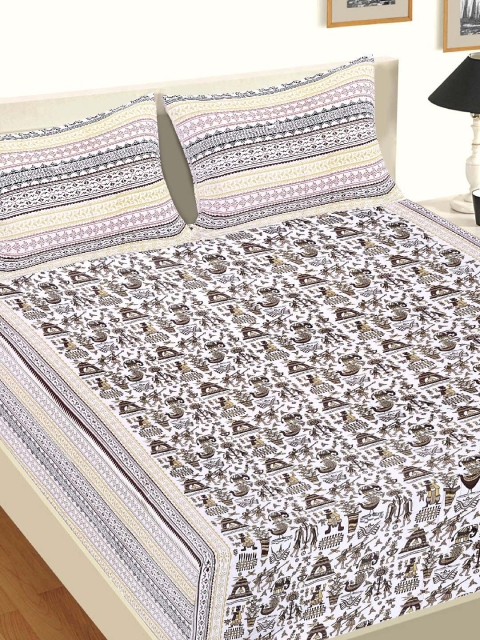 

Tistabene Black & Yellow Ethnic Motifs 144 TC 100% Cotton Double King Bedsheet with Two Pillow Covers
